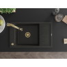 Mexen Elias 1-bowl granite sink with drainer and Elia kitchen faucet, black/gold metallic - 6511-75-670101-50