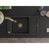 Mexen Elias 1-bowl granite sink with drainer and kitchen faucet Elia, black/gold metallic - 6511-75-670101-50