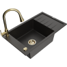 Mexen Elias 1-bowl granite sink with drainer and Elia kitchen faucet, black/gold metallic - 6511-75-670101-50