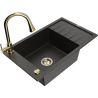Mexen Elias 1-bowl granite sink with drainer and kitchen faucet Elia, black/gold metallic - 6511-75-670101-50