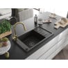 Mexen Elias 1-bowl granite sink with drainer and Elia kitchen tap, black/gold metallic - 6511-75-670101-50-B