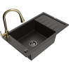 Mexen Elias 1-bowl granite sink with drainer and kitchen faucet Elia, black/gold metallic - 6511-75-670101-50-B