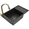 Mexen Elias granite sink 1-bowl with drainer and kitchen faucet Elia, black/gold metallic - 6511-75-670101-50-B