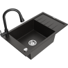 Mexen Elias 1-compartment granite sink with a drip tray and kitchen mixer tap Elia, Black/Gold metallic - 6511-75-670101-70