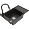Mexen Elias granite sink 1-bowl with drainer and kitchen tap Elia, black/gold metallic - 6511-75-670101-70