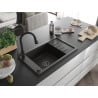 Mexen Elias granite kitchen sink 1-bowl with drainer and Elia kitchen tap, black/gold metallic - 6511-75-670101-70-B