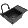 Mexen Elias 1-compartment granite sink with a drip tray and kitchen mixer tap Elia, Black/Gold metallic - 6511-75-670101-70-B