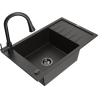 Mexen Elias granite sink 1-bowl with drainer and kitchen faucet Elia, black/gold metallic - 6511-75-670101-70-B