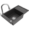 Mexen Elias granite sink: 1-bowl with drainer and kitchen faucet Elia, black speckled - 6511-76-670101-00