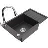 Mexen Elias granite sink 1-bowl with drainer and kitchen tap Elia, black speckled - 6511-76-670101-00