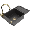 Mexen Elias granite kitchen sink 1-bowl with drainer and kitchen faucet Elia, black speckled - 6511-76-670101-50