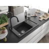 Mexen Elias 1-Bowl Granite Sink with Drainer and Kitchen Faucet Elia, Black Speckled - 6511-76-670101-70
