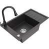 Mexen Elias 1-bowl granite sink with draining board and Elia kitchen faucet, speckled black - 6511-76-670101-70