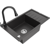 Mexen Elias granite sink 1-bowl with drainer and Elia kitchen tap, black speckled - 6511-76-670101-70