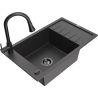 Mexen Elias 1-bowl granite sink with drainer and Elia kitchen tap, black speckled - 6511-76-670101-70-B