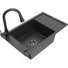 Mexen Elias 1-compartment granite sink with a drip tray and kitchen mixer tap Elia, spotted black - 6511-76-670101-70-B