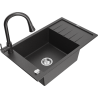 Mexen Elias granite sink 1-bowl with drainer and Elia kitchen faucet, black speckled - 6511-76-670101-76