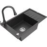 Mexen Elias granite sink 1-bowl with drainer and kitchen tap Elia, black speckled - 6511-76-670101-76