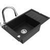 Mexen Elias granite sink, 1-bowl with drainer and Elia kitchen tap, black - 6511-77-670101-00