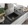 Mexen Elias granite kitchen sink single-bowl with drainer and Elia kitchen faucet, black - 6511-77-670101-50