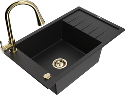 Mexen Elias 1-compartment granite sink with a drip tray and kitchen mixer tap Elia, Black - 6511-77-670101-50