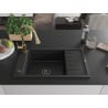 Mexen Elias granite kitchen sink 1-bowl with drainer and Elia kitchen faucet, black - 6511-77-670101-50-B