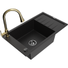 Mexen Elias granite kitchen sink 1-bowl with drainer and Elia kitchen faucet, black - 6511-77-670101-50-B