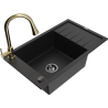 Mexen Elias granite kitchen sink 1-bowl with drainer and kitchen faucet Elia, black - 6511-77-670101-50-B