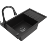 Mexen Elias granite single-bowl sink with drainer and kitchen faucet Elia, black - 6511-77-670101-70-B