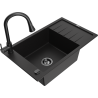 Mexen Elias single-bowl granite sink with drainer and Elia kitchen tap, black - 6511-77-670101-70-B