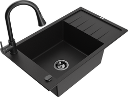 Mexen Elias 1-compartment granite sink with a drip tray and kitchen mixer tap Elia, Black - 6511-77-670101-70-B