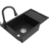 Mexen Elias 1-bowl granite sink with drainer and Elia kitchen faucet, black - 6511-77-670101-70
