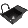 Mexen Elias granite kitchen sink with single bowl, drainer, and kitchen faucet Elia, black - 6511-77-670101-70