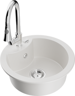 Mexen Diego 1-compartment granite sink with a kitchen mixer tap Elia, White - 6512-20-670101-00