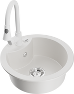 Mexen Diego 1-compartment granite sink with a kitchen mixer tap Elia, White - 6512-20-670101-20
