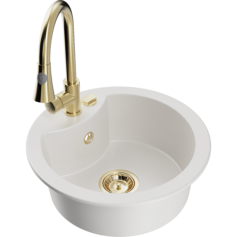 Mexen Diego 1-bowl granite sink with Elia kitchen tap, white - 6512-20-670101-50