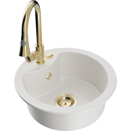 Mexen Diego 1-bowl granite sink with Elia kitchen tap, white - 6512-20-670101-50