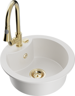 Mexen Diego 1-compartment granite sink with a kitchen mixer tap Elia, White - 6512-20-670101-50