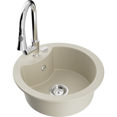 Mexen Diego 1-compartment granite sink with a kitchen mixer tap Elia, Beige - 6512-69-670101-00