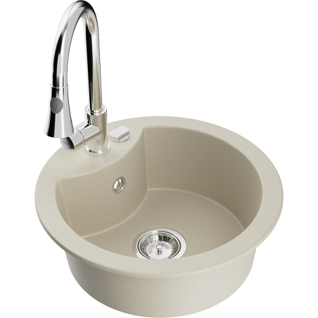 Mexen Diego granite sink 1-bowl with Elia kitchen tap, beige - 6512-69-670101-00