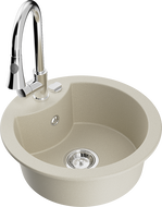 Mexen Diego granite sink 1-bowl with Elia kitchen tap, beige - 6512-69-670101-00