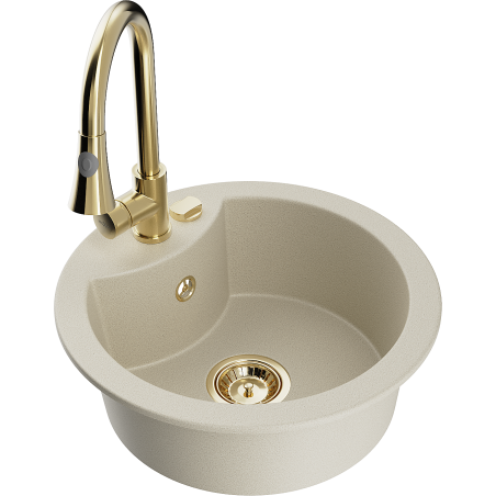 Mexen Diego 1-bowl granite sink with Elia kitchen tap, beige - 6512-69-670101-50