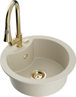 Mexen Diego 1-bowl granite sink with Elia kitchen tap, beige - 6512-69-670101-50