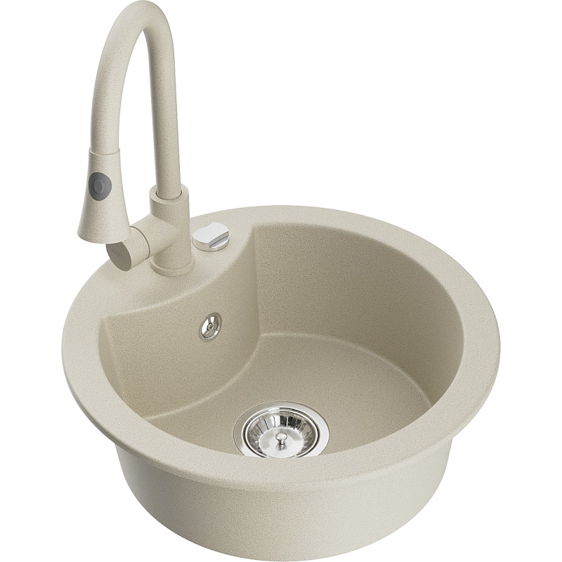 Mexen Diego 1-bowl granite sink with Elia kitchen faucet, beige - 6512-69-670101-69
