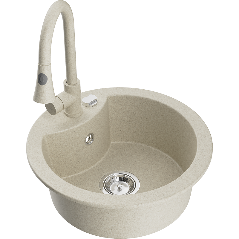 Mexen Diego 1-bowl granite sink with Elia kitchen tap, beige - 6512-69-670101-69
