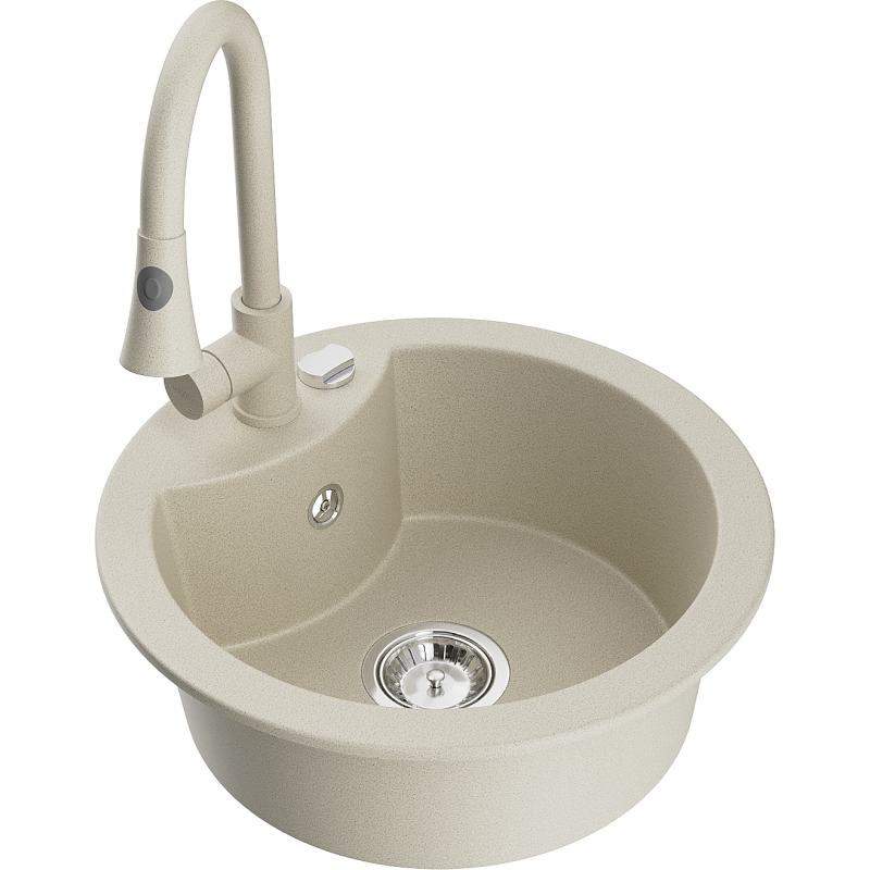 Mexen Diego 1-compartment granite sink with a kitchen mixer tap Elia, Beige - 6512-69-670101-69