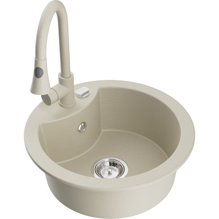Mexen Diego 1-bowl granite sink with Elia kitchen faucet, beige - 6512-69-670101-69