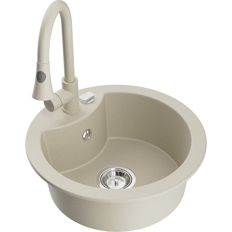 Mexen Diego 1-bowl granite sink with Elia kitchen tap, beige - 6512-69-670101-69