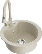 Mexen Diego granite kitchen sink 1-bowl with Elia kitchen faucet, beige - 6512-69-670101-69