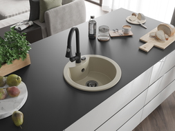 Mexen Diego 1-bowl granite sink with Elia kitchen tap, beige - 6512-69-670101-70